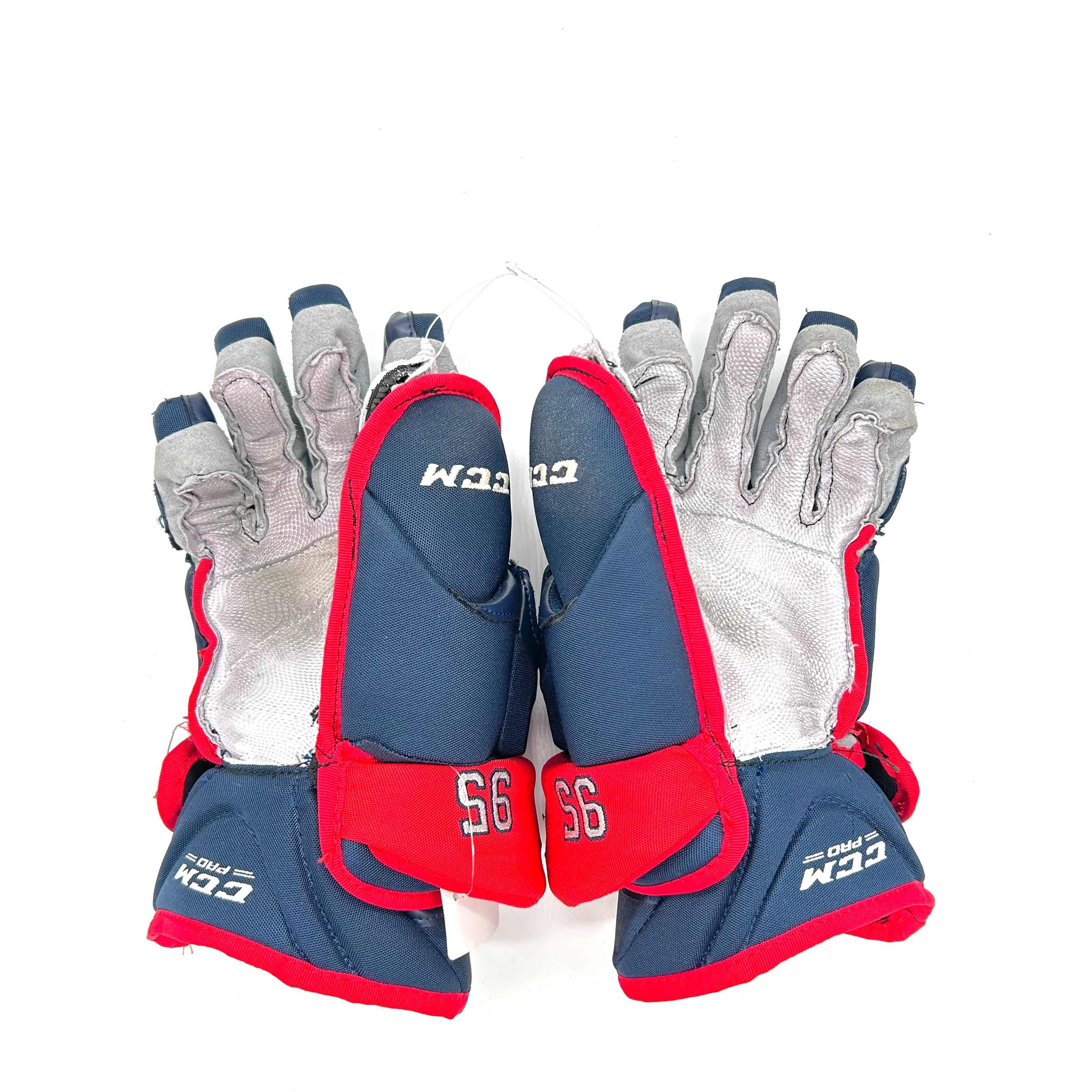 Gants de gardien de but NHL Pro Stock d'occasion – CCM HG12 – Blue Jackets de Columbus (LNH) – Matt Duchene (bleu/rouge)